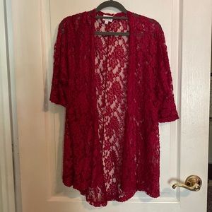 LuLaRoe Deep Red Lace Kimono
